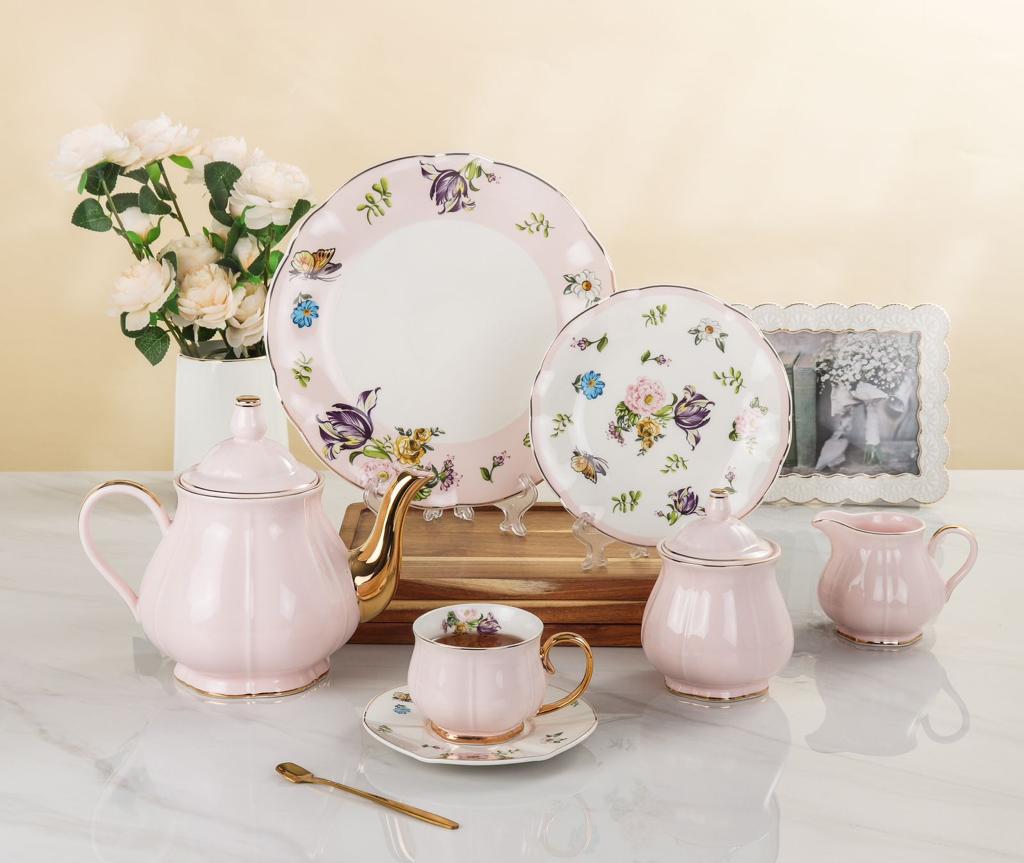 Pink Floral Breakfast Set (Set of 22)