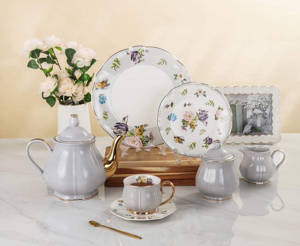 Gray Floral Breakfast Set (Set of 22)
