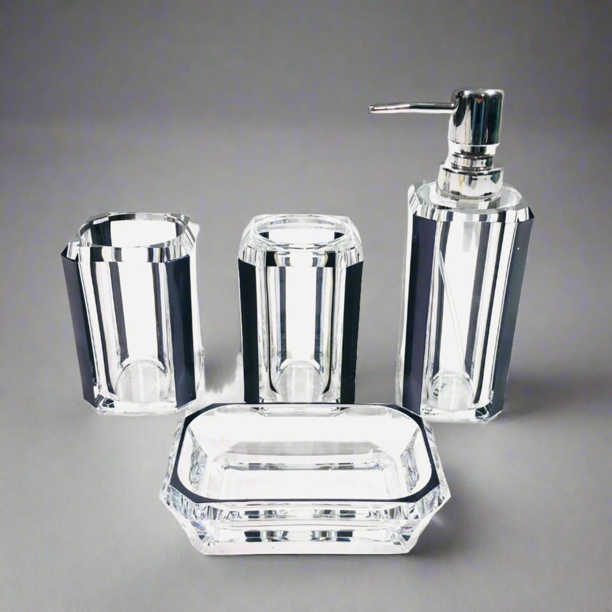 Transparent Black Border Bath Set