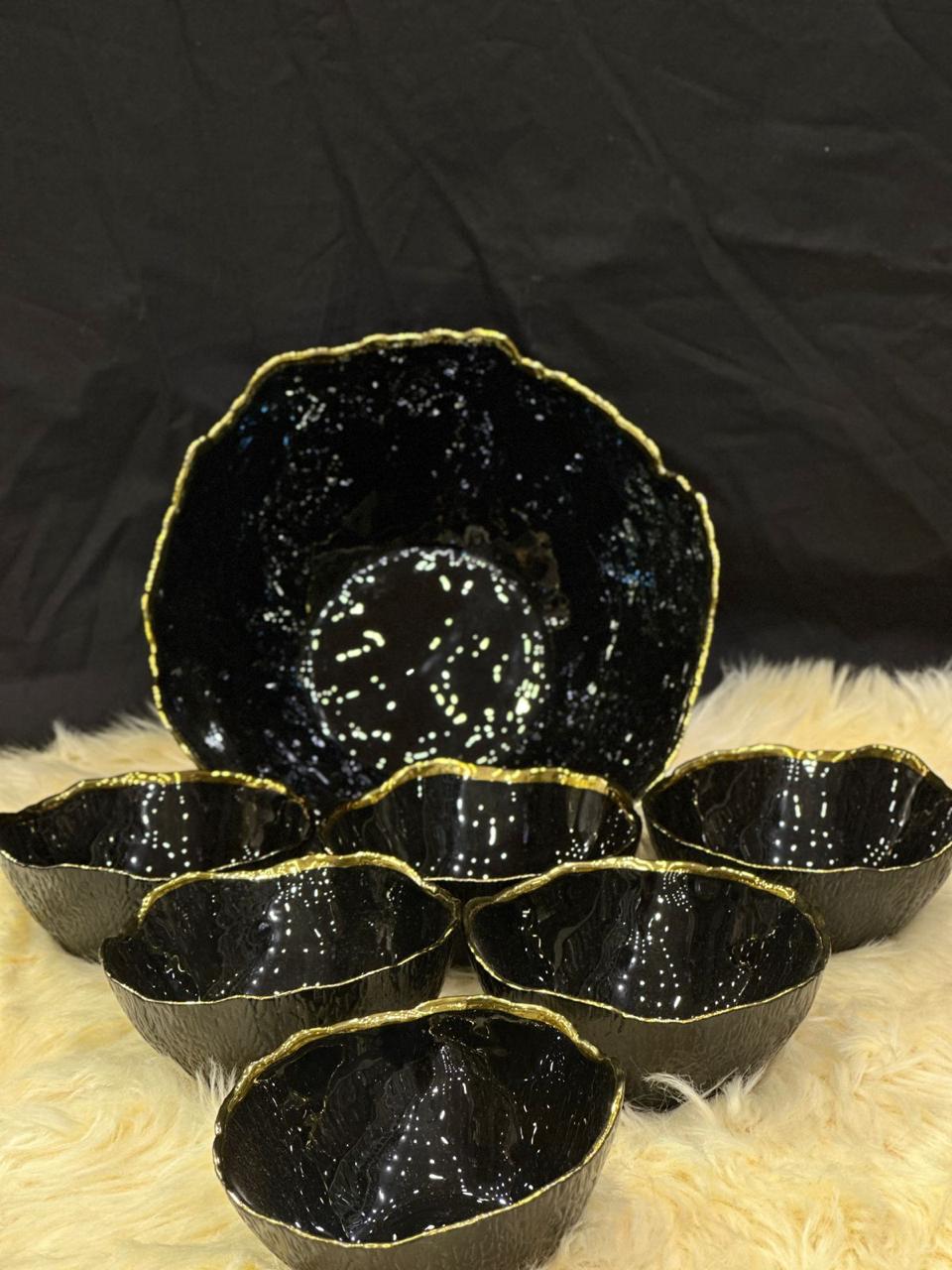 Black & Gold line 7 pcs Ice Cream Bowl Set