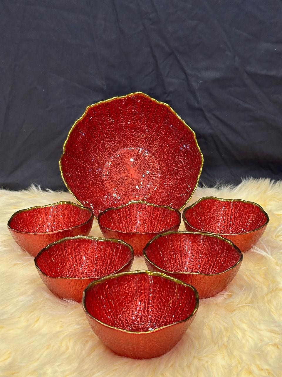 Red & Gold line 7 pcs Ice Cream Bowl Set