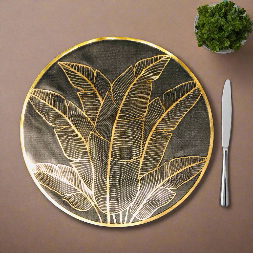 Black & Gold Round Placemats (Set of 2)