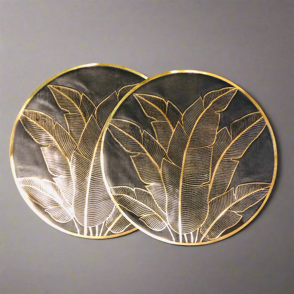 Black & Gold Round Placemats (Set of 2)