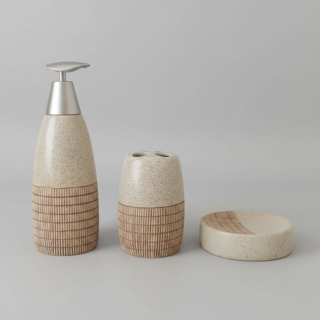 Abstract Textured Bath Set (Beige) (3 Pcs)