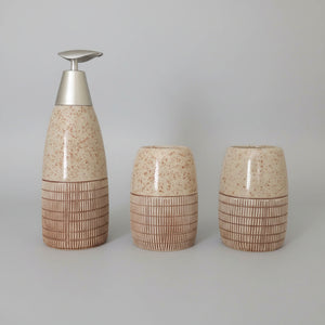 Light Brownish Textured Lines &Spots Design Bath Set (3 Pcs)