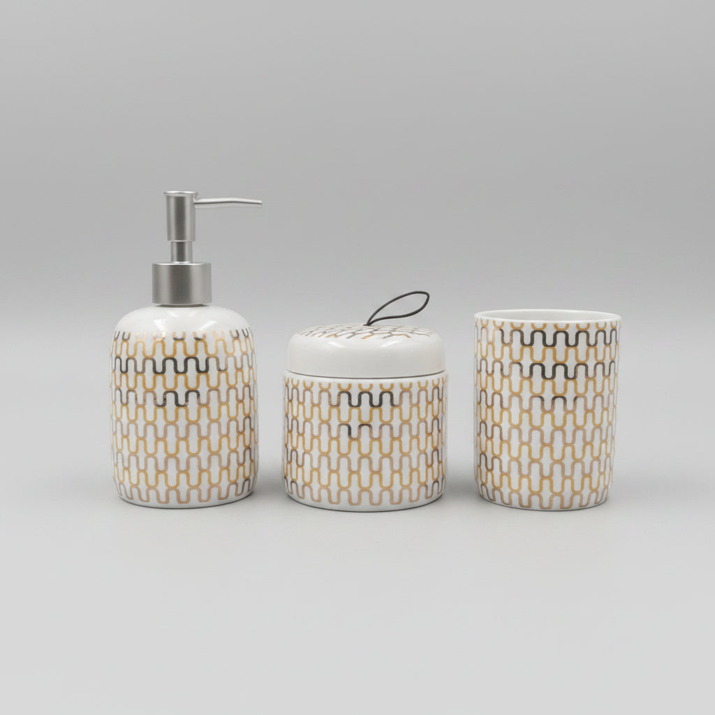 Gold & White Design Reflective Bath Set (3 Pcs)