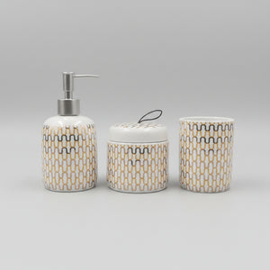 Gold & White Design Reflective Bath Set (3 Pcs)