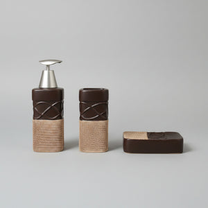 Embossed Wave Lines Bathroom Set (Brown)(3 Pcs)
