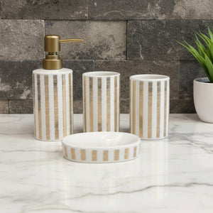 Verona White & Gold Striped Bath Set