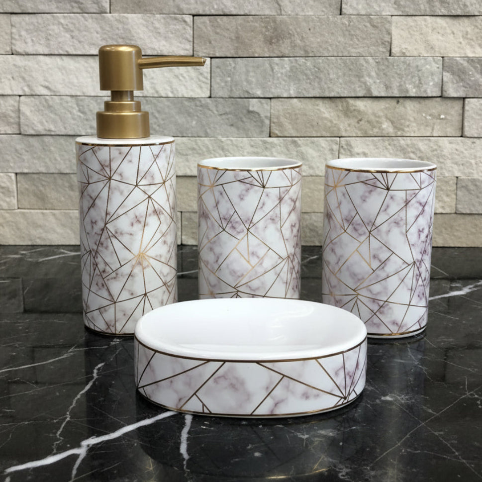 Rose Quartz White & Gold Bath Set