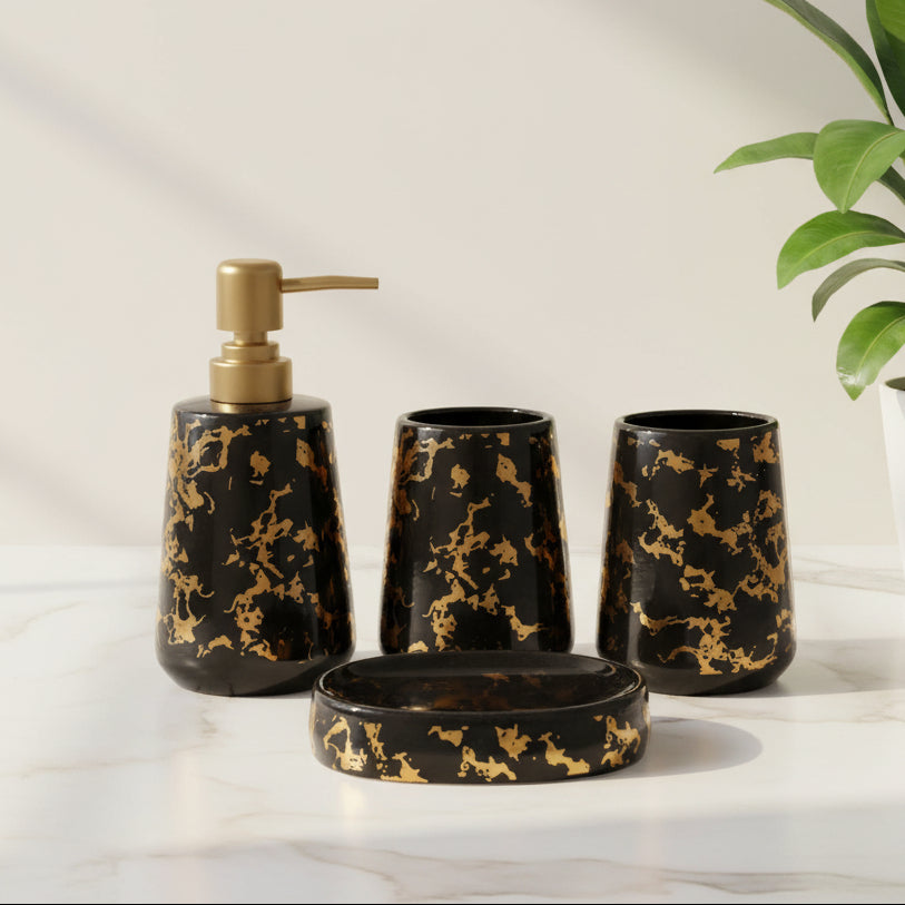 Black & Antique Gold Design Bath Set