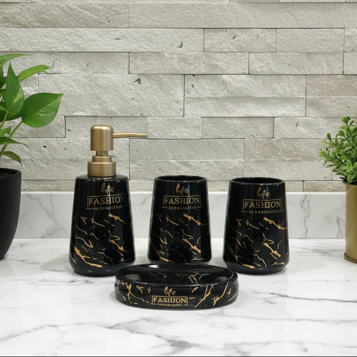 Fashion Luxe Black & Gold Bath Set