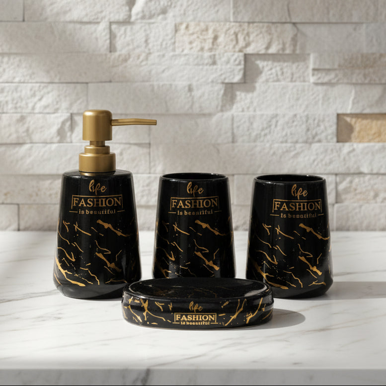Fashion Luxe Black & Gold Bath Set