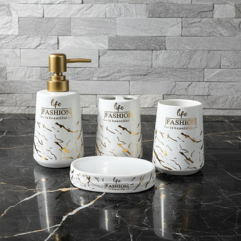 Fashion Luxe White & Gold Bath Set