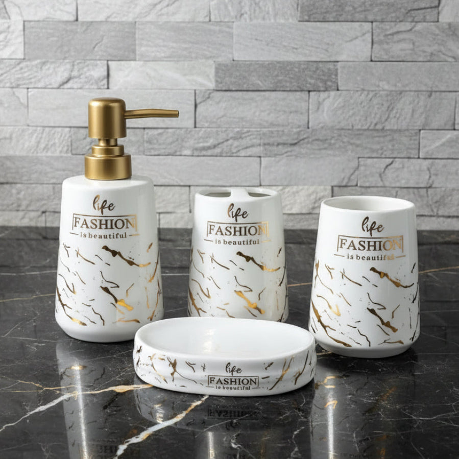 Fashion Luxe White & Gold Bath Set