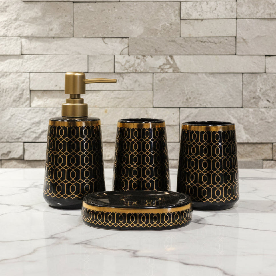Hexagon Black & Golden Bath set