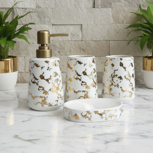 White & Antique Gold Design Bath Set