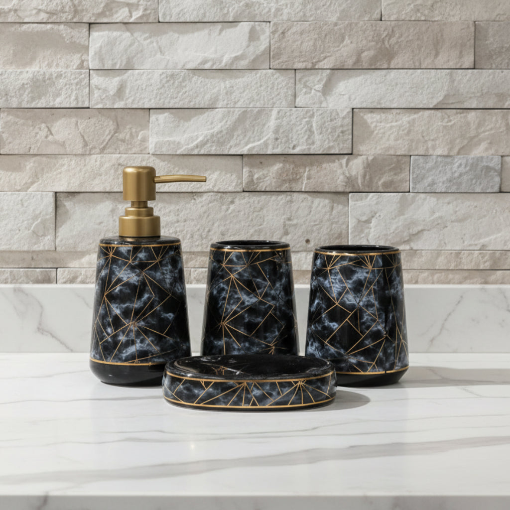 Midnight Black Blue Cloud Marble Gold Bath set