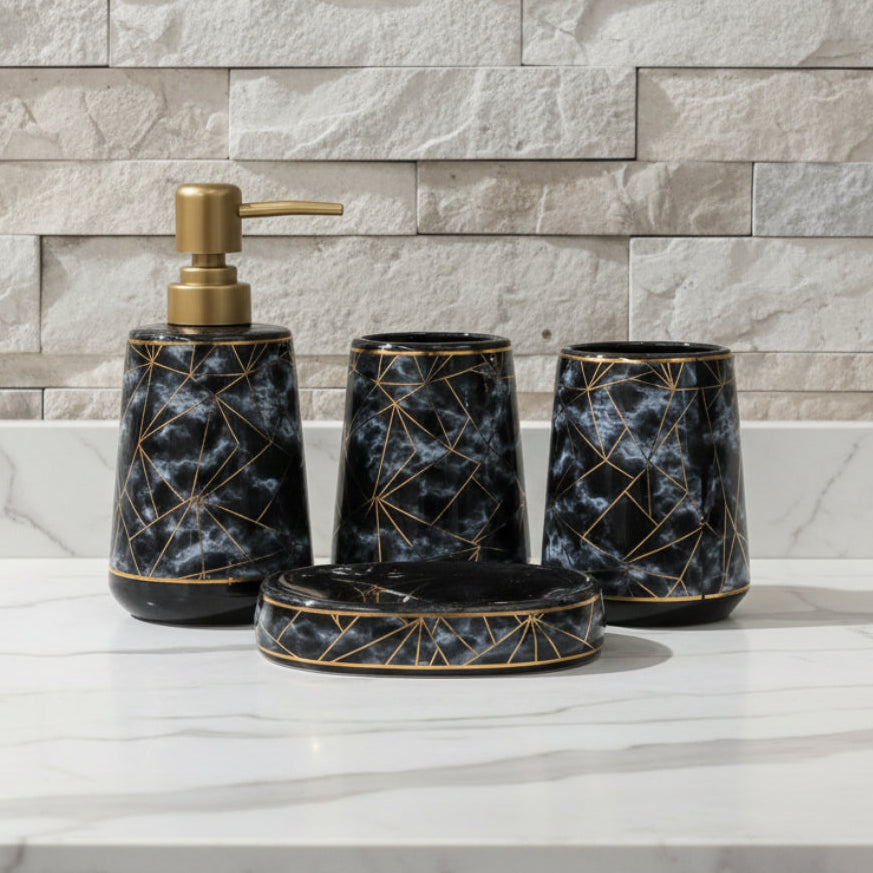 Midnight Black Blue Cloud Marble Gold Bath set