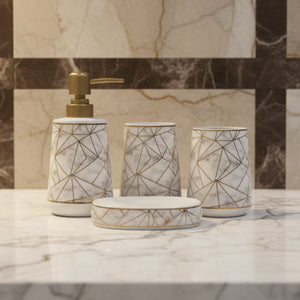 Rose Quartz White & Gold Round Bath Set