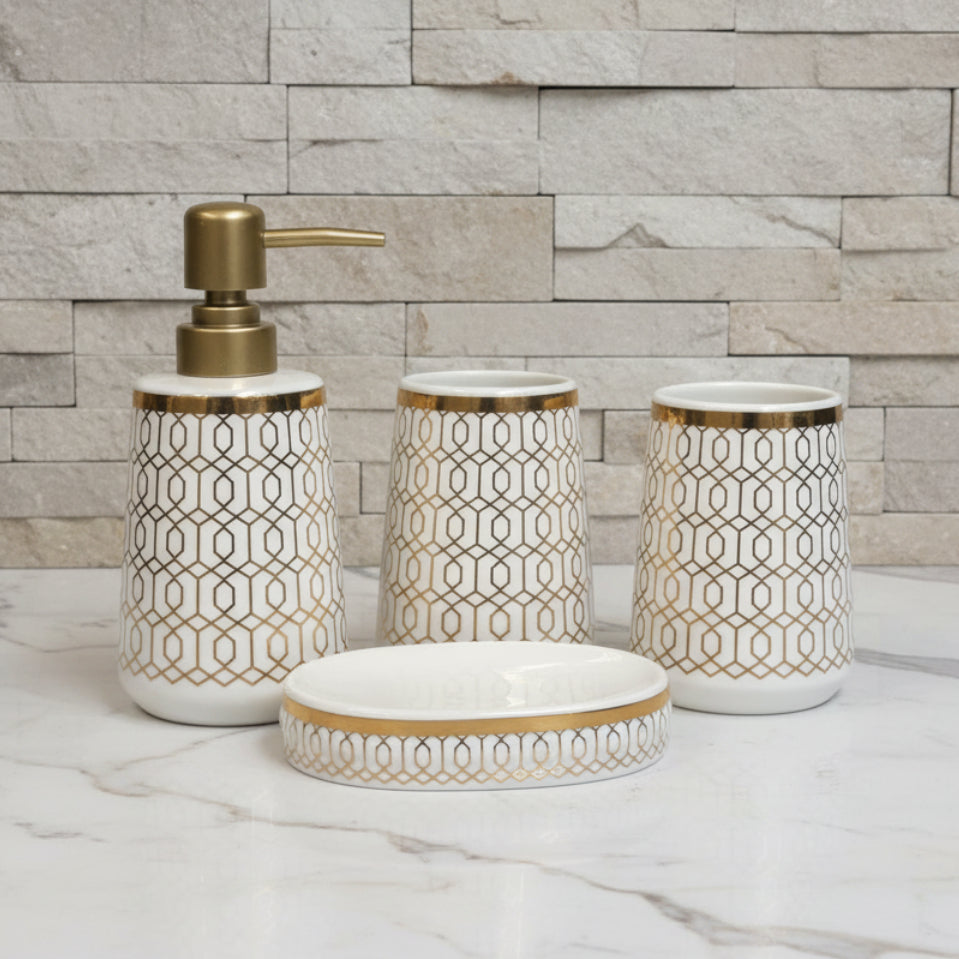 Hexagon White & Golden Bath set