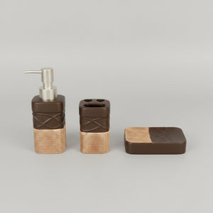 Embossed Wave Lines Bathroom Set (Brown)(3 Pcs)
