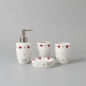 Hearts Printed Ceramic Bathroom Set (4 Pieces)