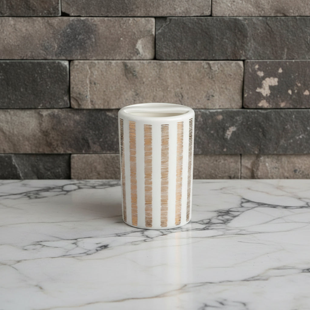 Verona White & Gold Striped Bath Set
