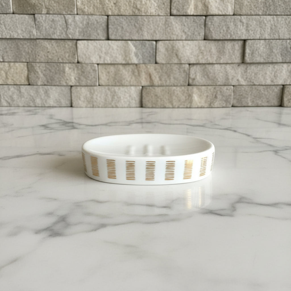 Verona White & Gold Striped Bath Set