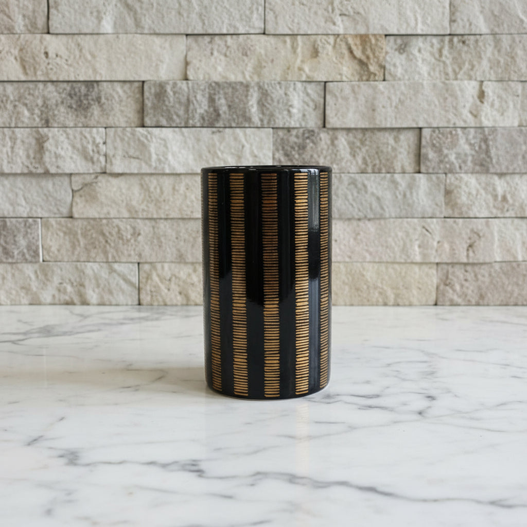 Verona Black & Gold Striped Bath Set