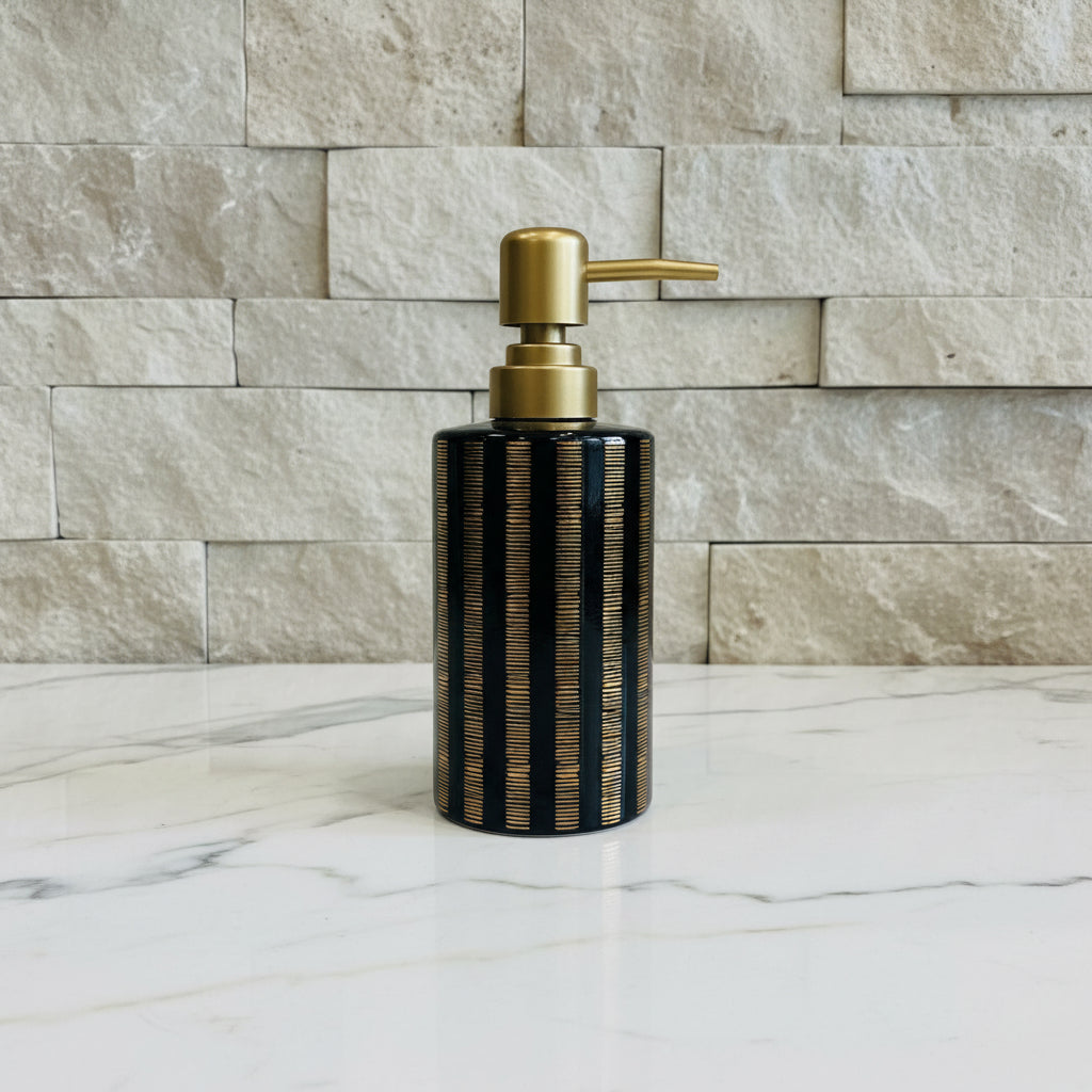 Verona Black & Gold Striped Bath Set
