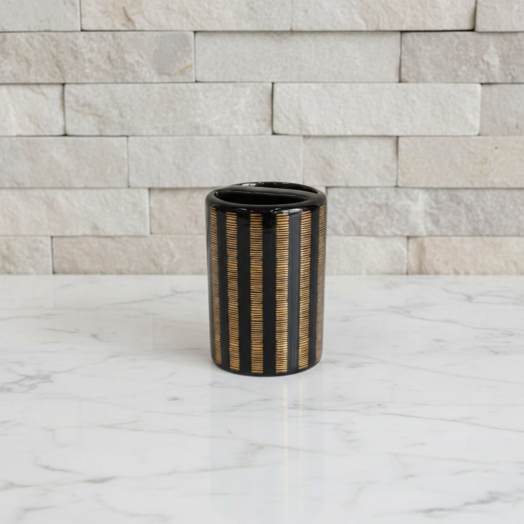 Verona Black & Gold Striped Bath Set