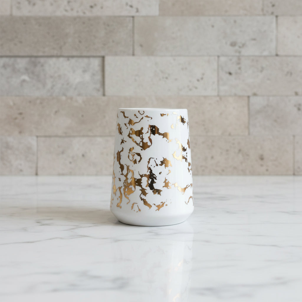 White & Antique Gold Design Bath Set