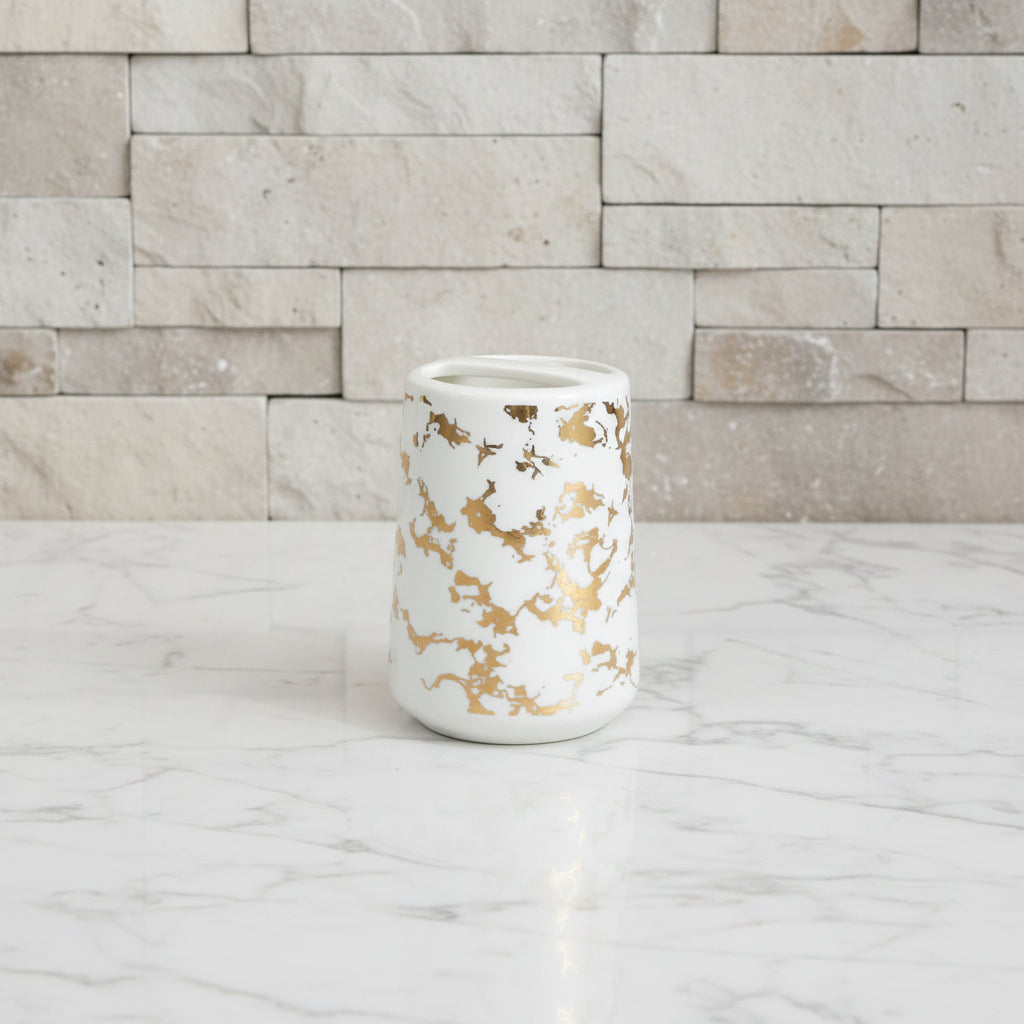 White & Antique Gold Design Bath Set