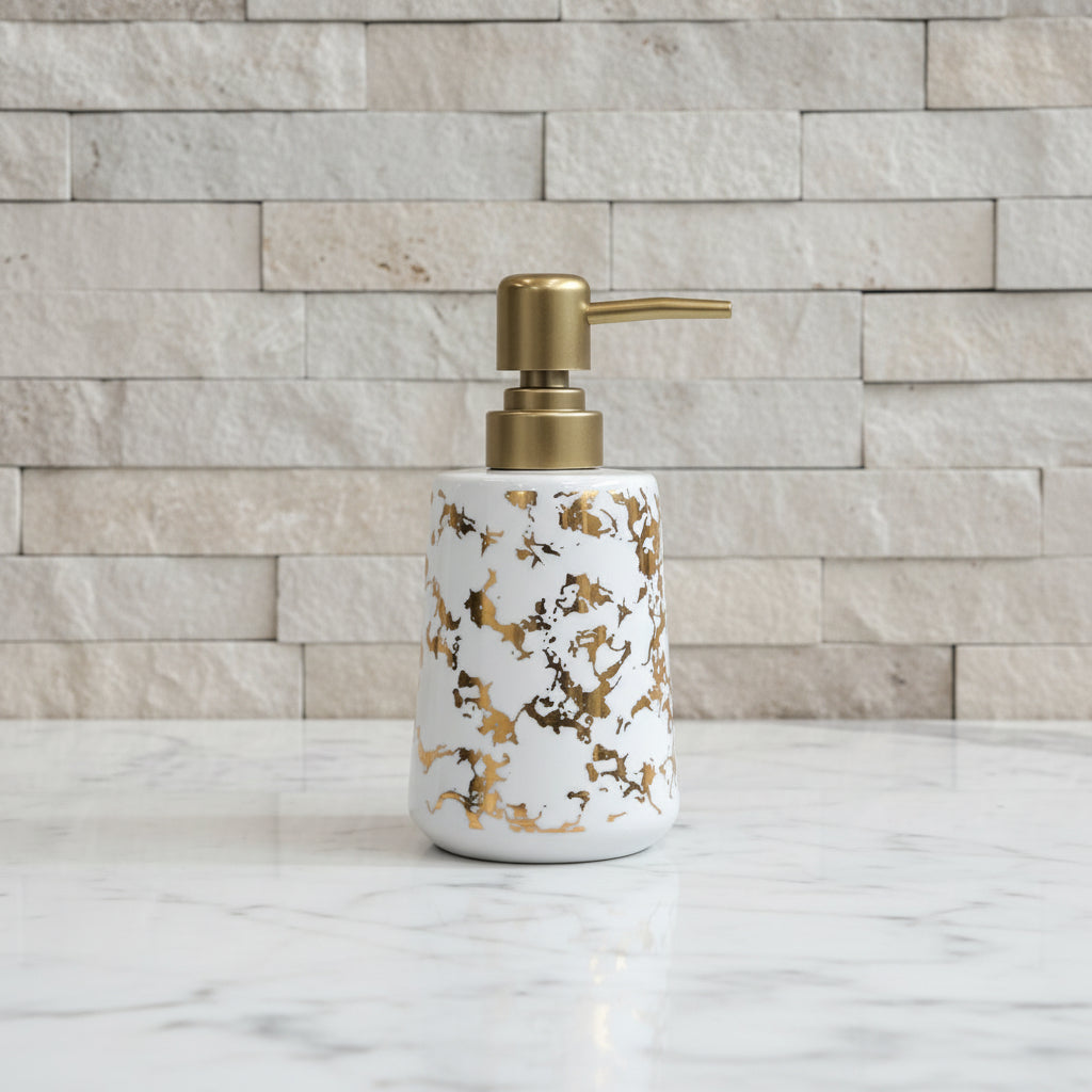 White & Antique Gold Design Bath Set