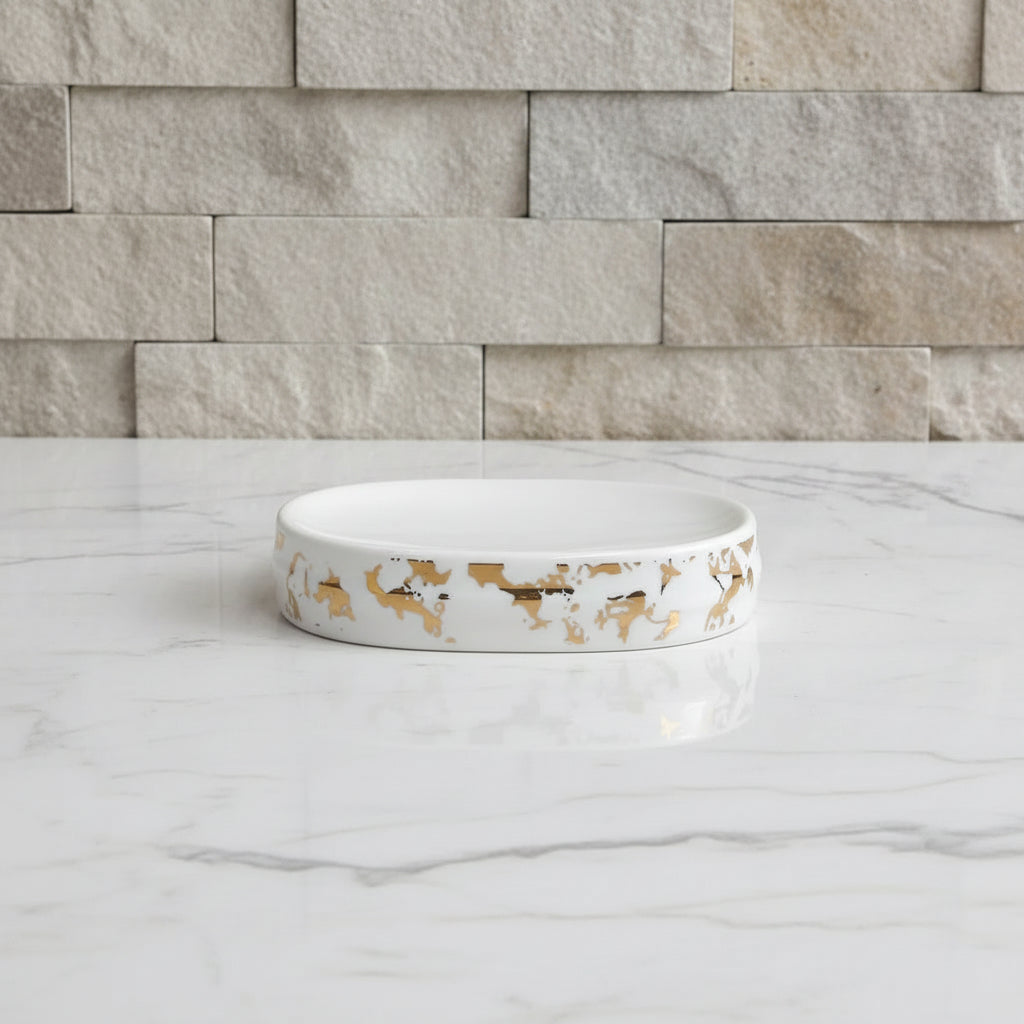 White & Antique Gold Design Bath Set