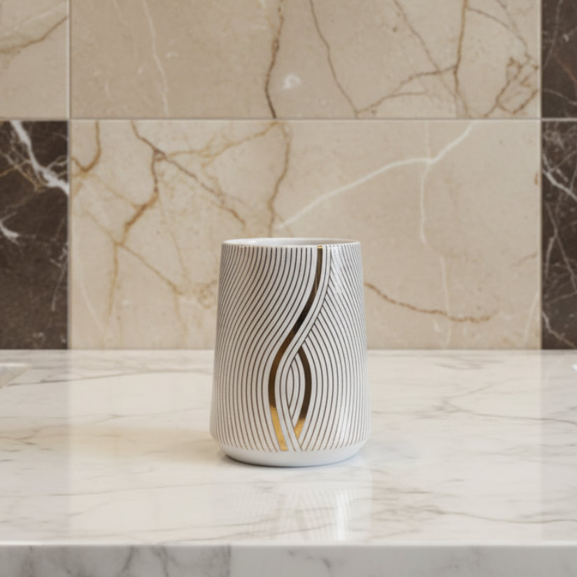 White & Gold Wave Line Bath Set