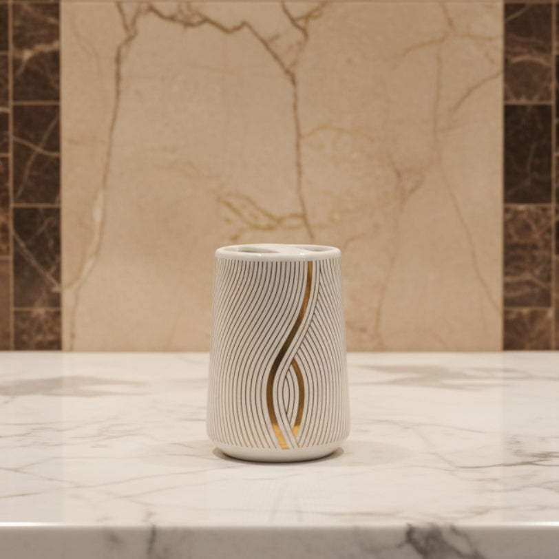White & Gold Wave Line Bath Set