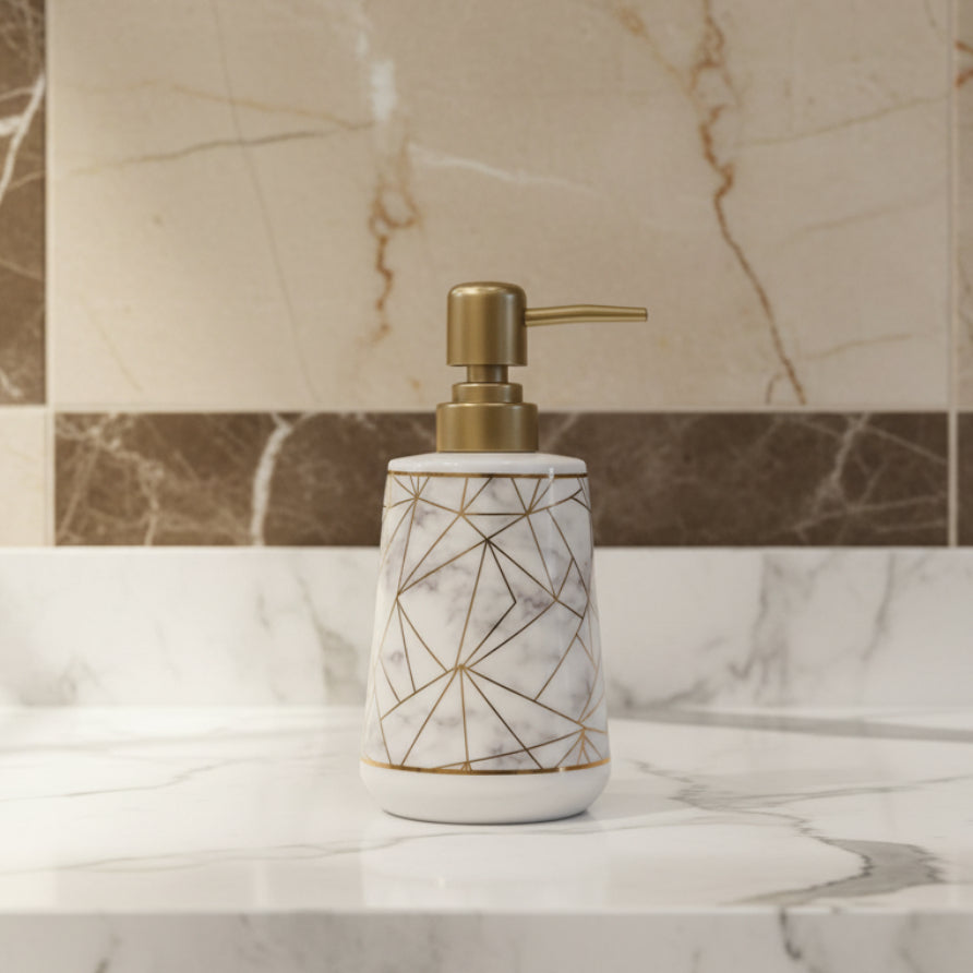 Rose Quartz White & Gold Round Bath Set