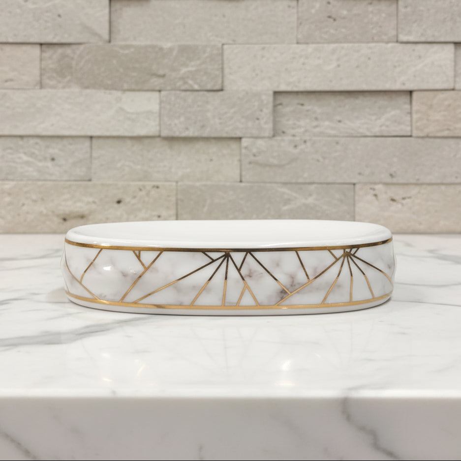 Rose Quartz White & Gold Round Bath Set