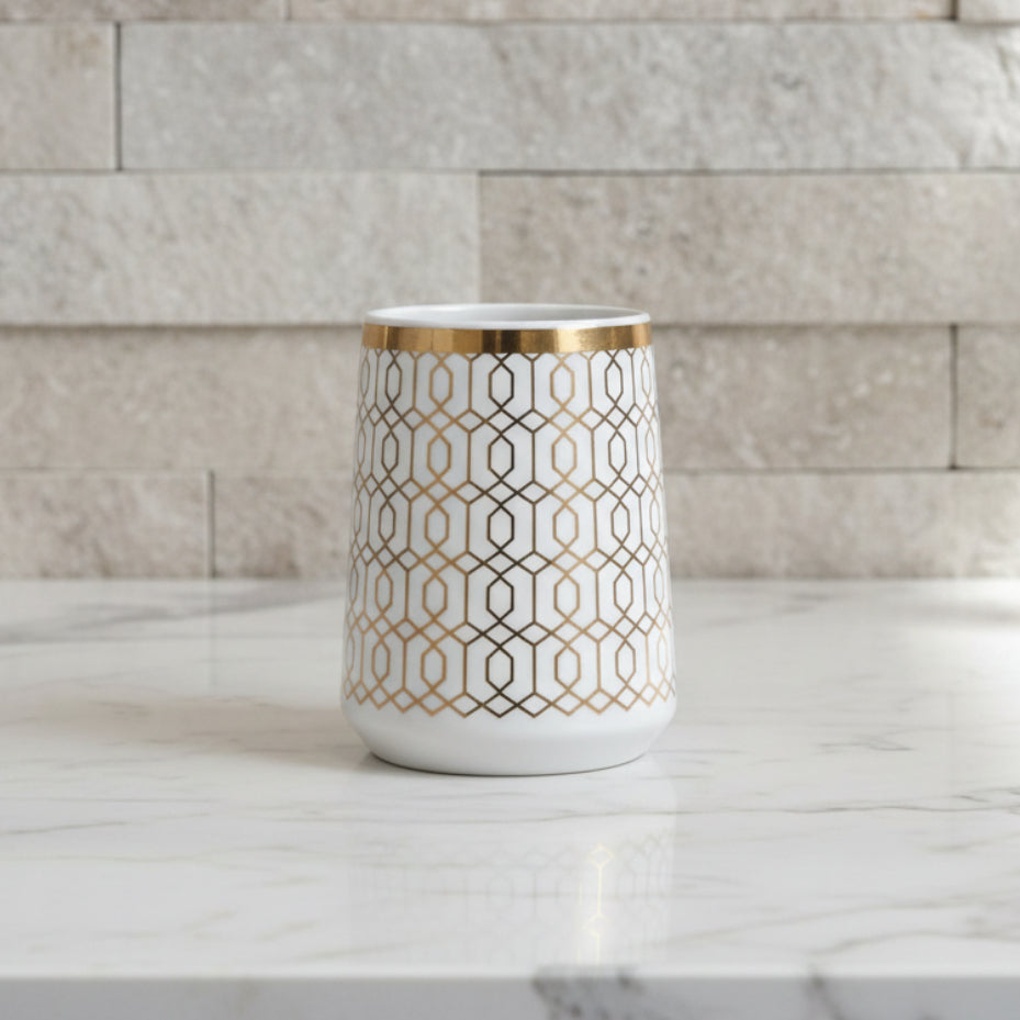 Hexagon White & Golden Bath set