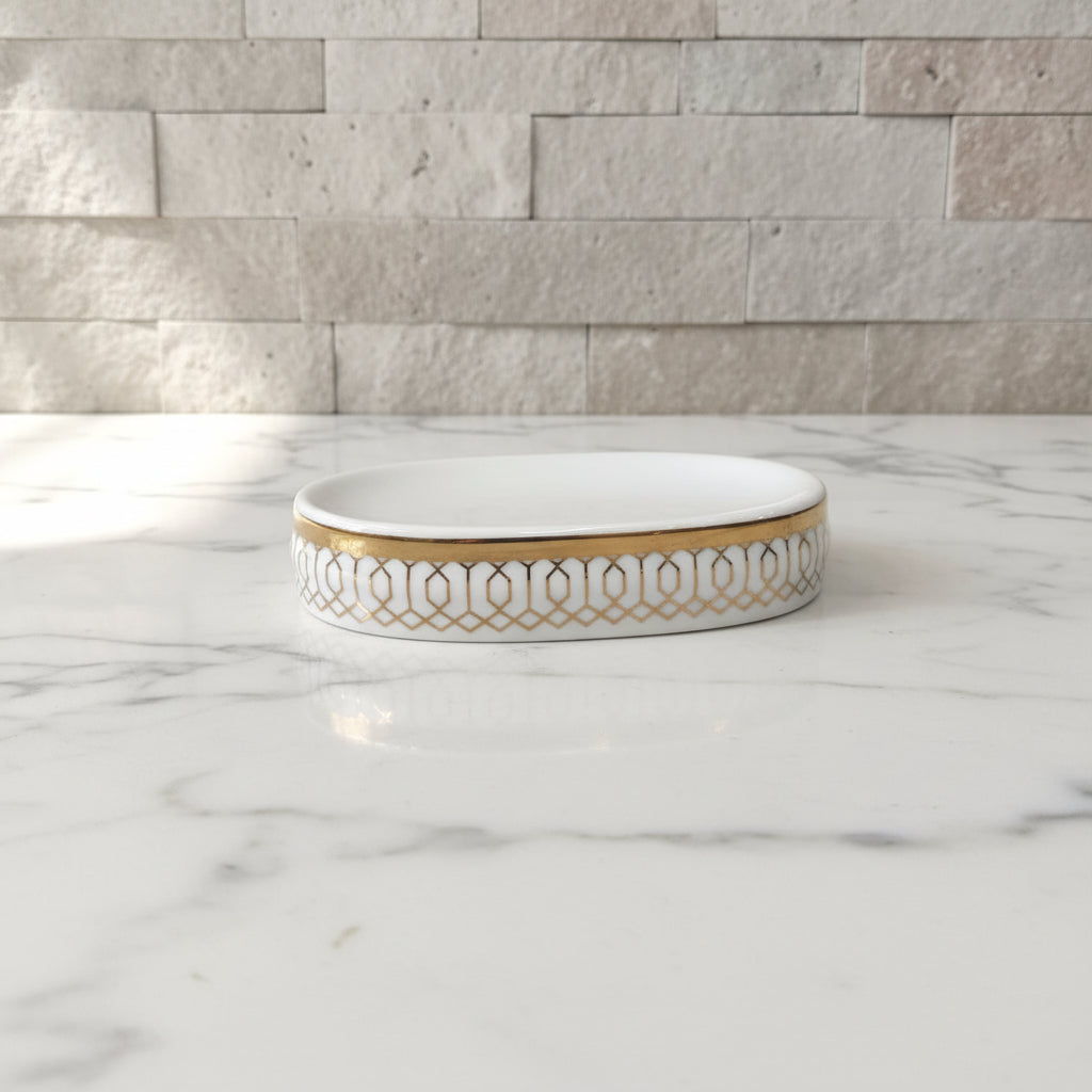 Hexagon White & Golden Bath set
