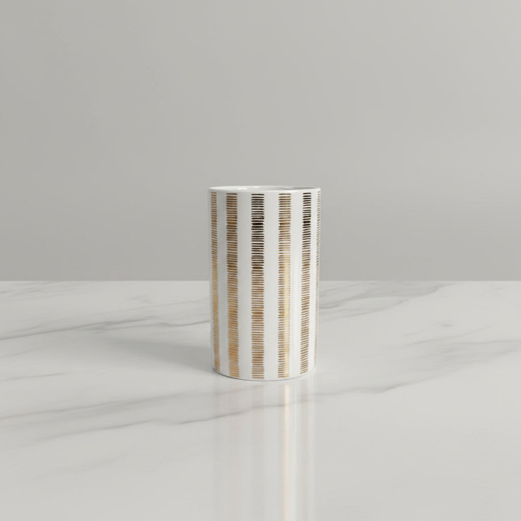 Verona White & Gold Striped Bath Set