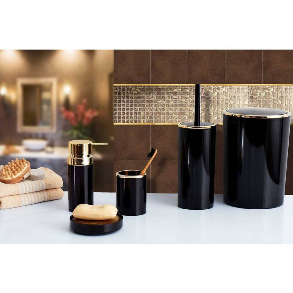 Lenox Round Black Gold Bathroom Set
