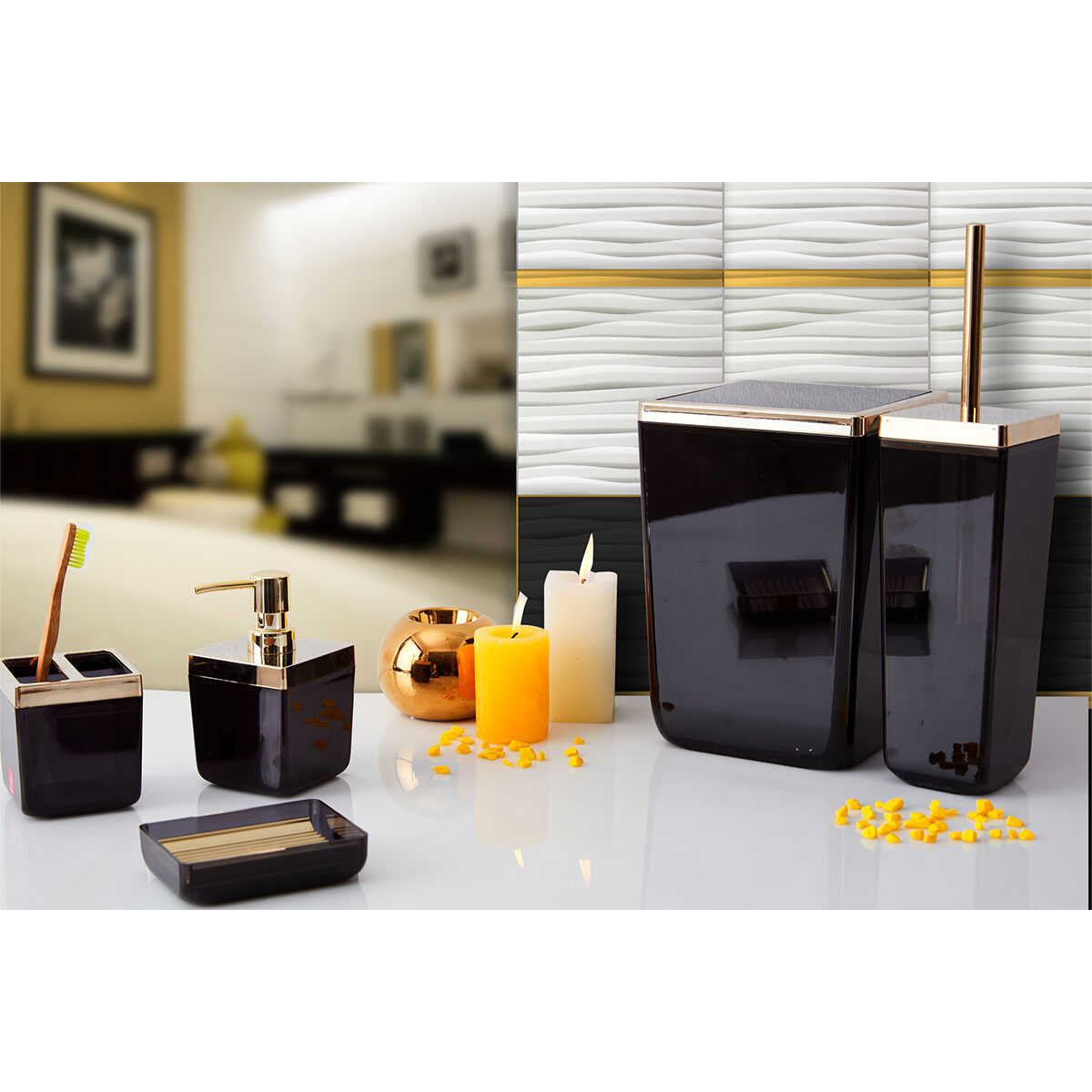 Tuscany Black Gold Square Bathroom Set