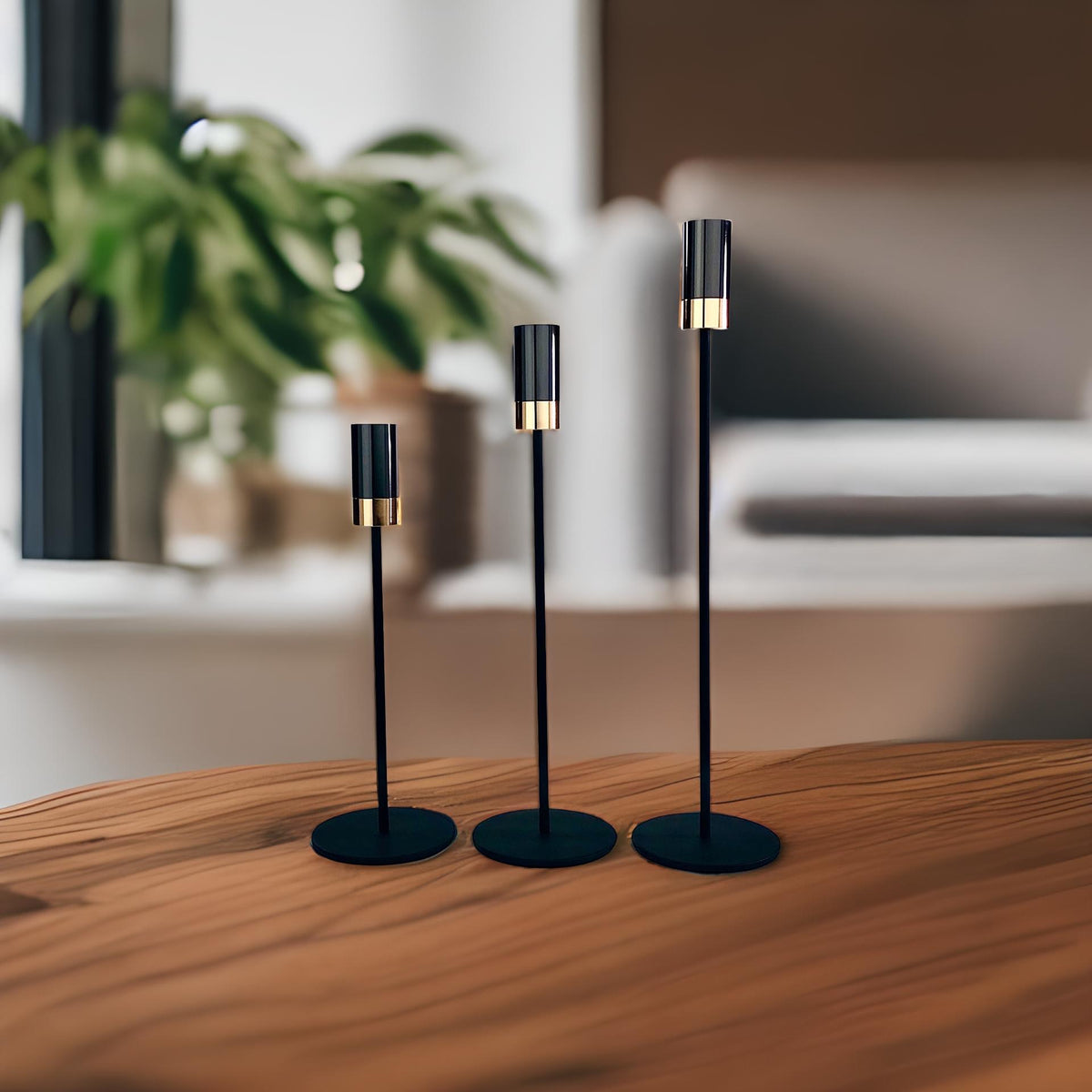 Black & Gold Candle Holder (Set of 3)