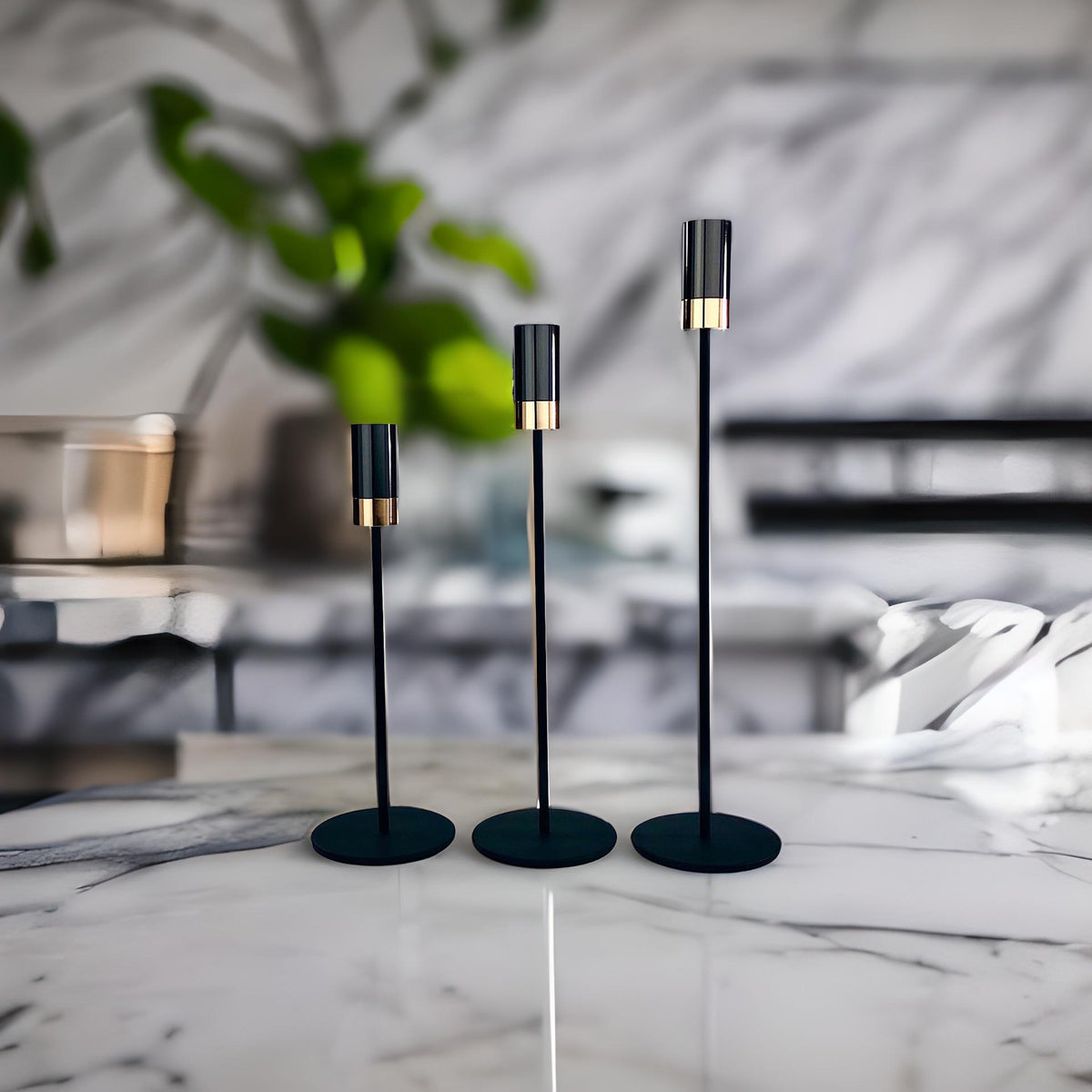 Black & Gold Candle Holder (Set of 3)