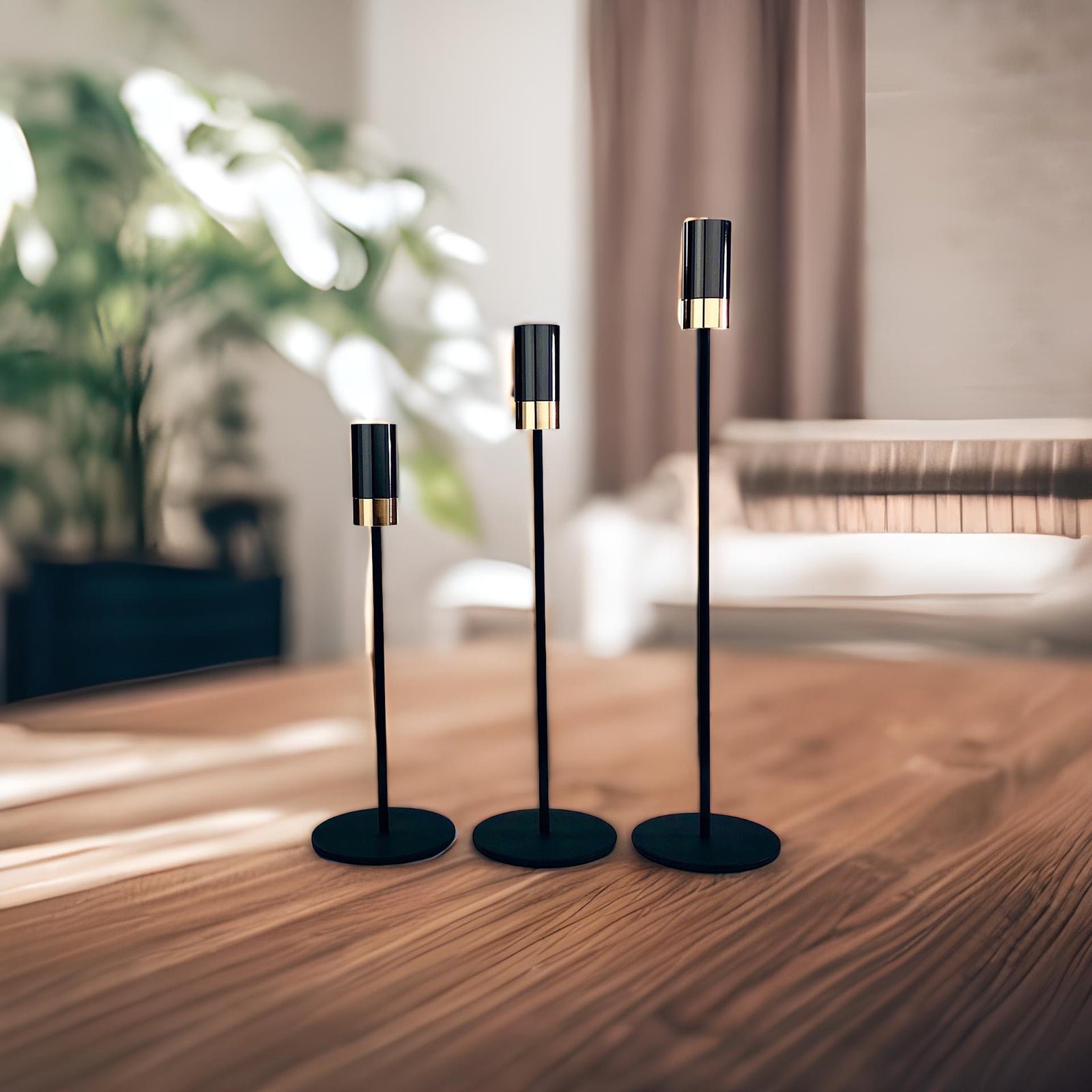 Black & Gold Candle Holder (Set of 3)