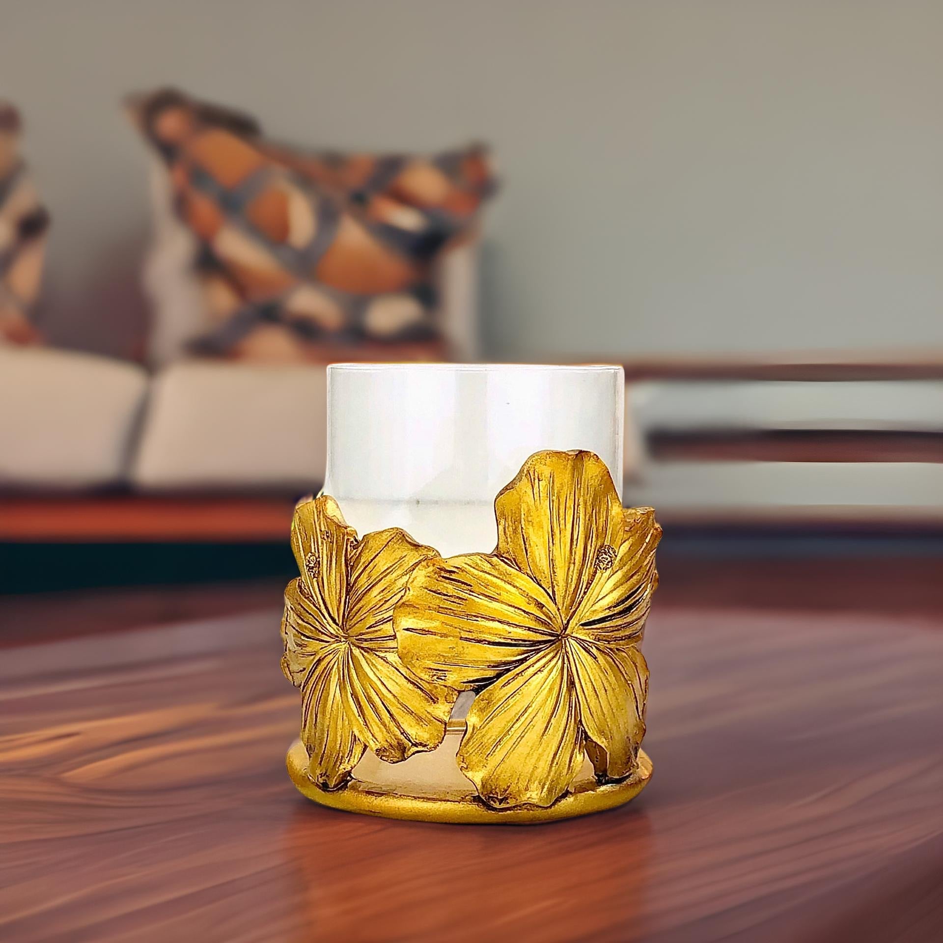 Golden Flower Resin Jar Candle Holder
