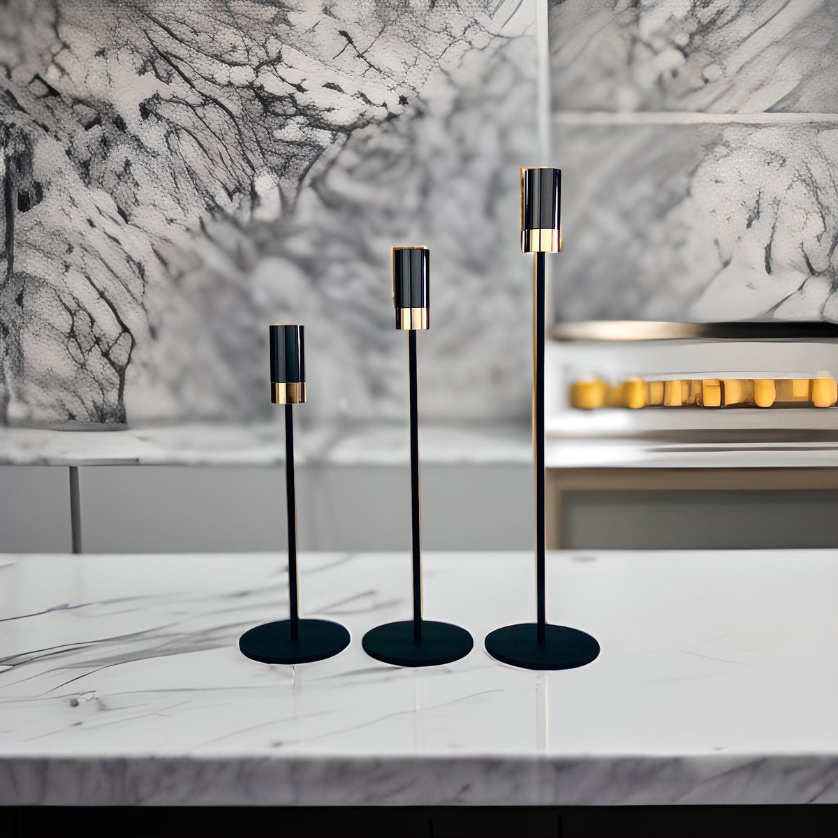 Black & Gold Candle Holder (Set of 3)